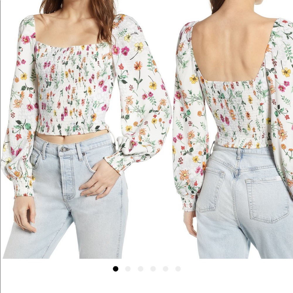 AFRM Bardot smocked square neck blouse